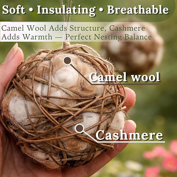 Hummingbird Nesters Bird Nesting Material Holder for Wild Birds Humming Bird House Materials Gifts for Bird Watching Nature Lovers Refillable Outdoor Bird Station (3 Balls Safe Nesting Starter Kit)