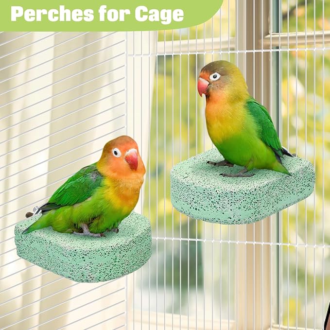 BNOSDM 4 Pcs Bird Beak Grinding Stone Chew Toy Parrot Calcium Perch Bird Stand Platform Parakeet Cage Accessories for Budgies, Cockatiels, Conures, Lovebirds, Finch (Green)