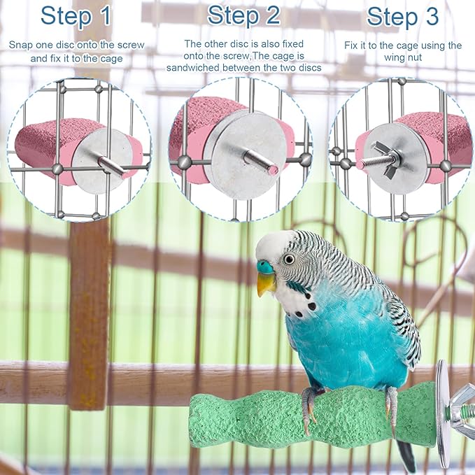 4pcs Bird Beak Grinding Stone, Beak Grinding Stone & Cage Platform Stand Perch Toy Foot Claws Trimmer Chewing Treats Toys Accessories for Parakeets Cockatiels Budgie Parrot Conures Lovebirds