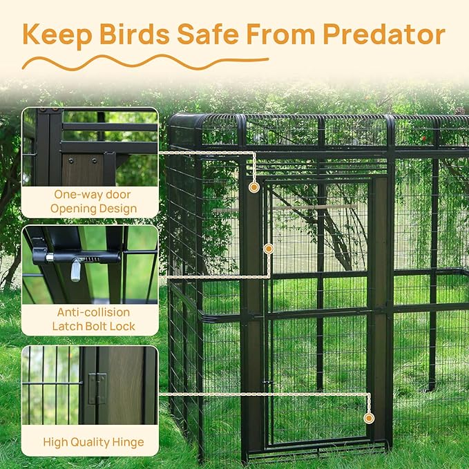 Outdoor Large Walk-in Cage 87-inch Heavy Duty Bird Cage Carbon Crystal Board Aviary Parrot Cage Wide Flight Metal Birdcage for Macaw Budgie Conure Lovebird Parakeet Cockatiel, 7.22x5.25x6.8ft, Black
