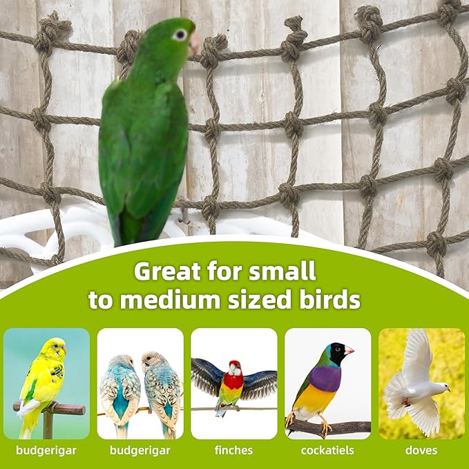 Parrot Climbing Net Jungle Fever Rope Small Animals Toys for Parakeets Lovebirds Finch Budgerigars Conure Cockatiel (M 16" x 16")
