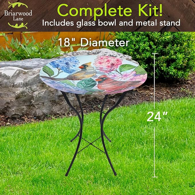 Briarwood Lane Perched Cardinals Glass Birdbath