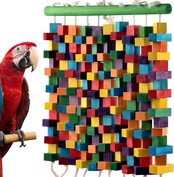 DBNESS Large Bird Toy, 20in Parrot Toys for Cage, Multicolored Natural Chew Wooden Blocks for Medium to Large Macaws, Amazon, African Grey, Cockatoos