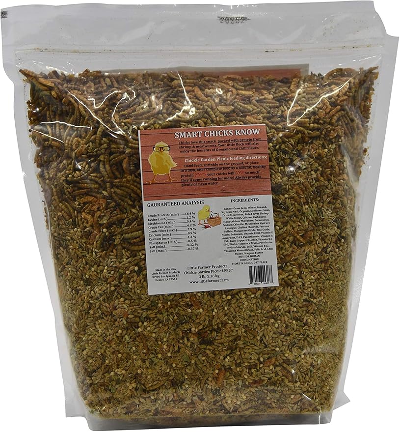 Chickie Garden Picnic Non-GMO, Soy-Free Chick Treats | Premium Poultry Meal Worm & Herb Mix | 3 lbs
