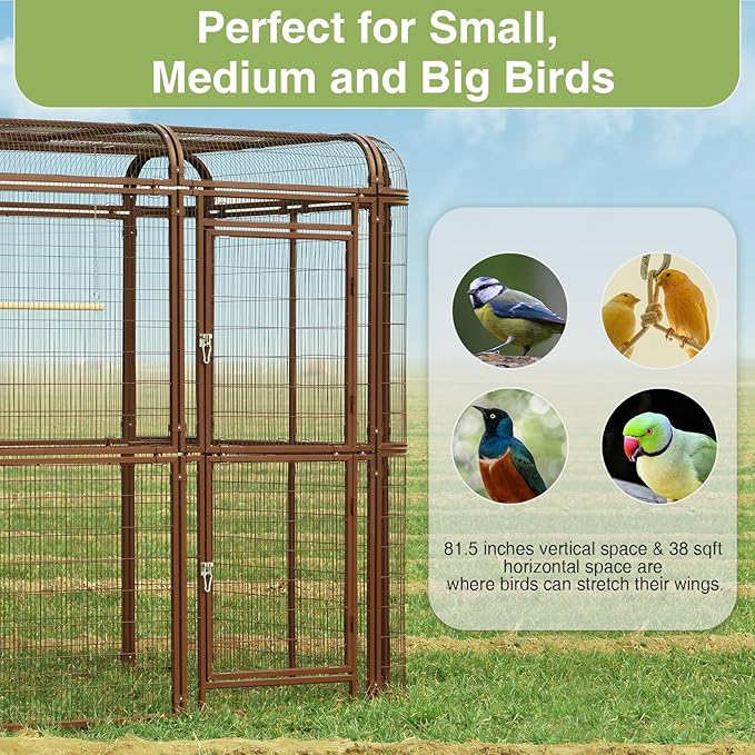 87-Inch Heavy Duty Walk-in Bird Cage – Large Outdoor Aviary Metal Birdcage with Stand, 7.22x5.25x6.8ft Flight Space for Macaw, Budgie, Conure, Lovebird, Parakeet, Cockatiel