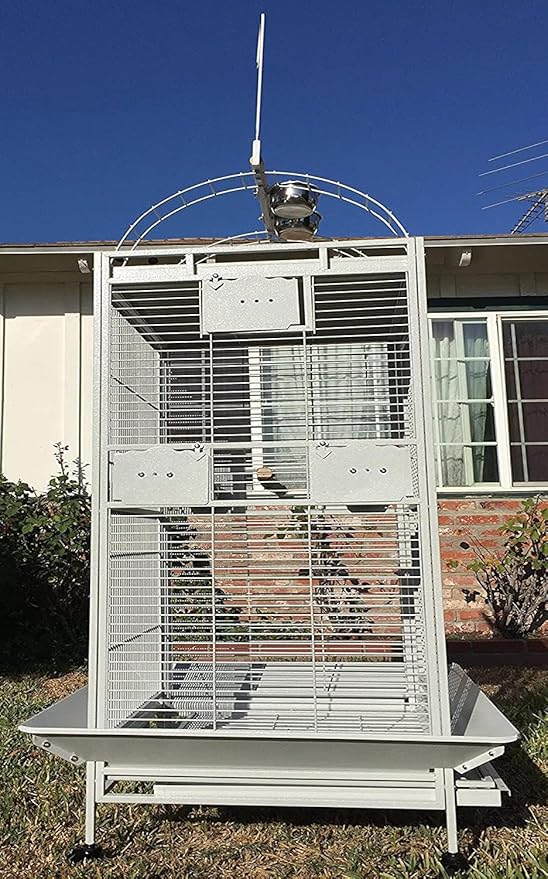 Extra Large Castle PlayTop Parrot Cage 32" W x 23" L x 66" H for Large Size Macaws Cockatoos African Grey Amazon (White Vein)