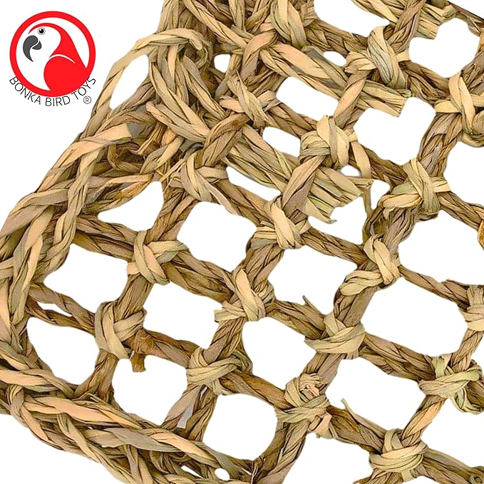 Bonka Bird Toys 1766 Seagrass Mat 7" x 7" Natural Woven Chew Climbing Foraging Base for Small to Large Birds Like Conures Quakers Amazons