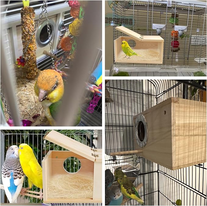 PINVNBY Acrylic Parakeet Nesting Box,Transparent Bird Breeding Box with Detachable Wooden Board Visual Cockatiel House for Budgie Lovebird Conure Parrot (S)