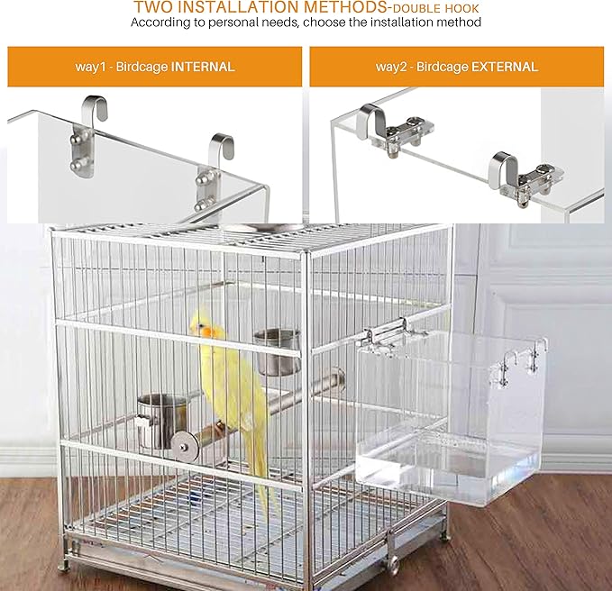 Bird Bath for Cage No-Leakage Upgrated Acrylic Clear Bird Bathtub Parrot Parakeets Shower for Cage Bathtub Box for Small Bird Parrot with 4 Hooks