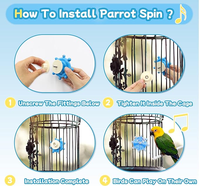 2 Colors Bird Toys for Parrots, Small Bird Cage Toys with Spinning Rattle, Hanging Roller Parakeet Cage Accessories for Chewing Exercise, Budgie Entertainment (Pink and Blue)