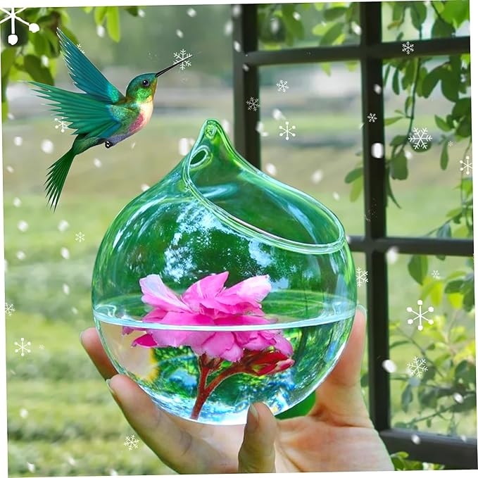 Hummingbird Feeder Transparent Hanging Hummingbird Feeder Glass Birdfeeder 3.9x3.9inch Feeders for Outdoors Garden Yard, No Hanging Rope, Ornements de Jardin