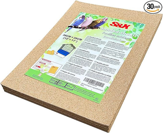 S&X Bird Cage Liner 30-Pack 15” x 11” Gravel Paper for Bird Cage | Sand Sheets for Easier Cleaning and Bird Health