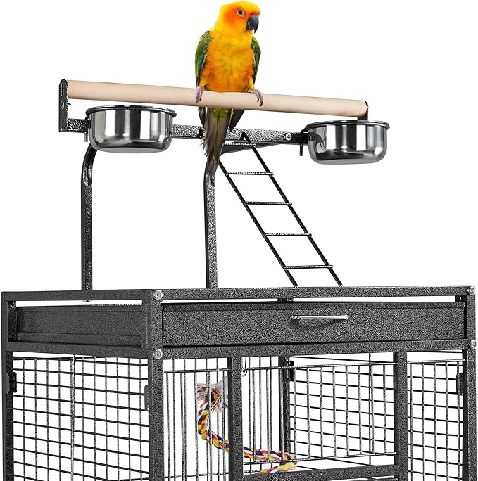 Topeakmart 61.5-inch Wrought Iron Selection Play Top Large Parrot Bird Cage, Black