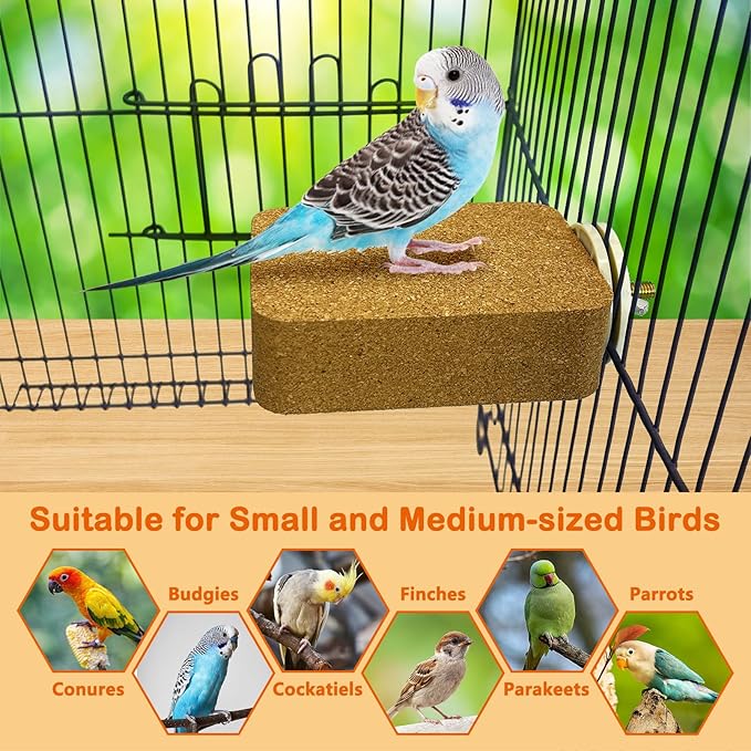 3 Pack Bird Perch Platform Cork Parrot Perch Stand Parakeet Chewing Toy Bird Paw Grinding Cage Accessories for Small Conures Budgies Cockatiels Finches (Small)