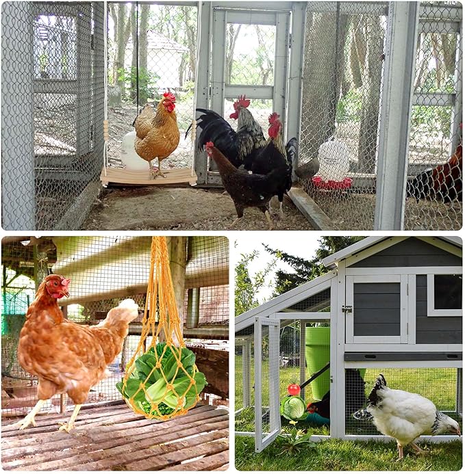 3PCS Chicken Toys for Coop Accessories,Chicken Swing, Vegetable Hanging Feeder,Chicken Veggies Skewer,Chicken Starter Kit for Chicken Coop,Run,Playground Must Haves