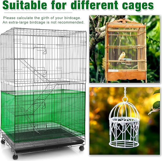 Shappy Large Bird Cage Seed Catcher,Bird Cage Cover Net Skirt Guard,Adjustable Soft Airy Mesh Net for Parrot Parakeet Macaw(118 x 15 Inch/ 300 x 37 cm,Green)