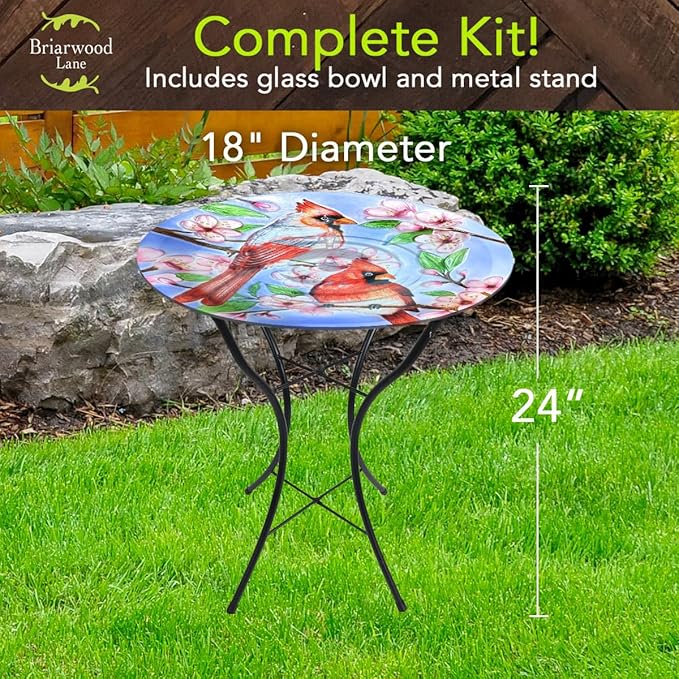 Briarwood Lane Cherry Blossoms Glass Birdbath