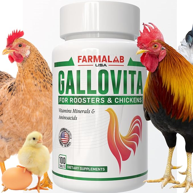 GALLOVITA for Roosters 100 Tablets Vitamins Minerals Aminoacids for Rooster Hens Chickens Gamefowl
