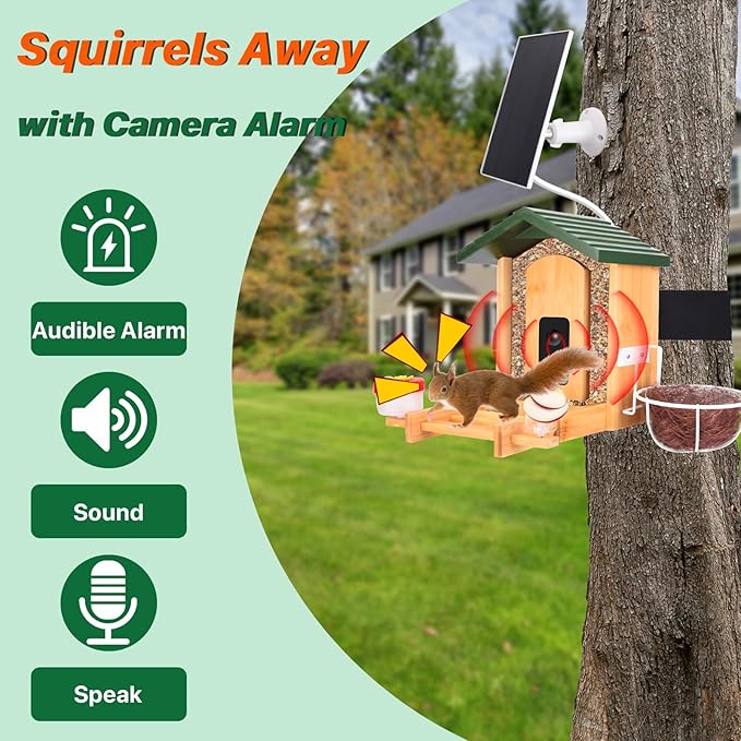 Smart Bird Feeder with Camera Solar Powered, 4K UHD Video Live Stream 8MP Photos, AI Bird Species Identification, Instant Arrival Alerts, Weatherproof Bamboo Design, Best Gift for Bird Lovers