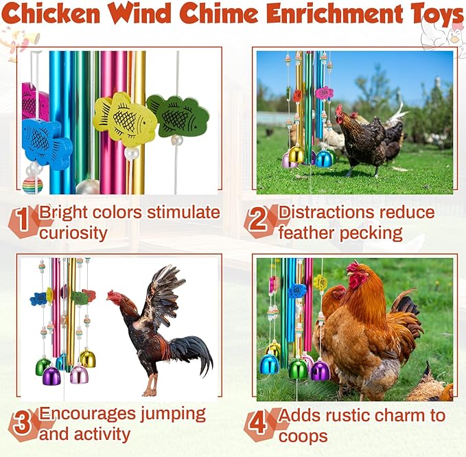 WinnerWhy Chicken Chew Toys for Coop Multicolor Chicken Wind Chime Enrichment Toys Art Hanging Decoration for Bird Parrot Parakeet Budgerigar Lovebird