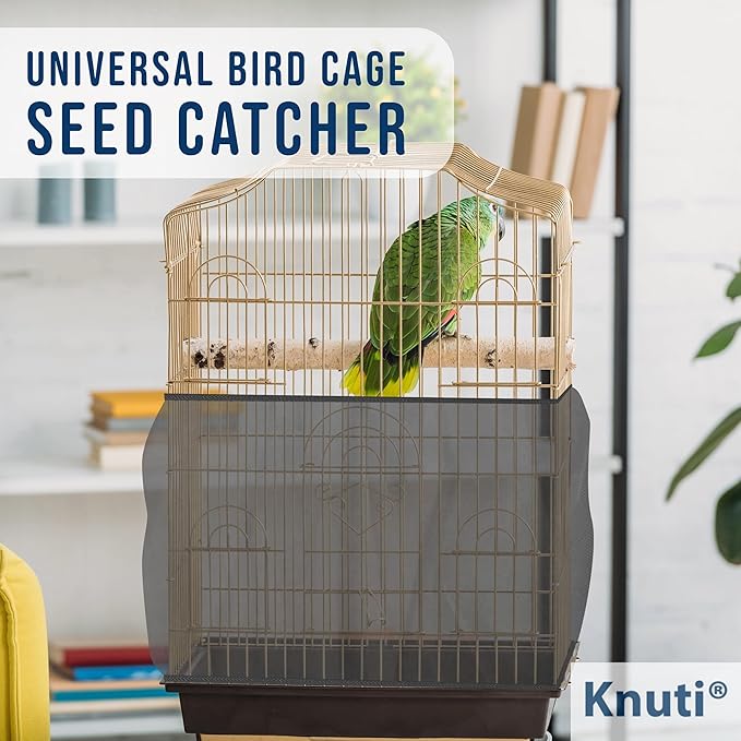 Universal Bird Cage Seed Catcher Universal Mesh Skirt Cover Stretchy Small Animal Cages Cover Pet Removable Durable Protector (Black, Small)