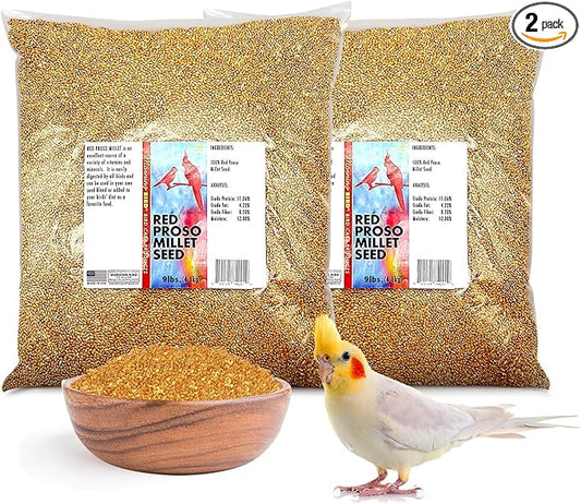 Morning Bird Red Proso Millet Bird Seeds 18 lbs (2-Pack, 9 lbs Each) – Healthy & Nutritious Pet Bird Food - Bird Seeds for Feather Growth – Perfect for Finches, Parakeets & Other All Pet Birds