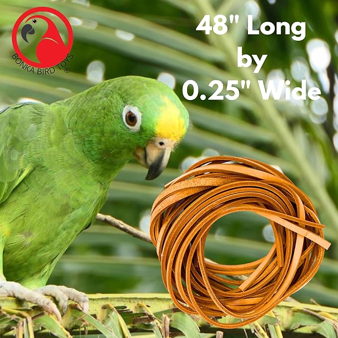 Bonka Bird Toys Natural Leather Bird Toy Strips - 48-Inch Chewing Toys for Parakeets, Cockatiels & Macaws - 6-Pack Dye-Free Training Strands for Mental Enrichment, Safe Play & Interactive Fun