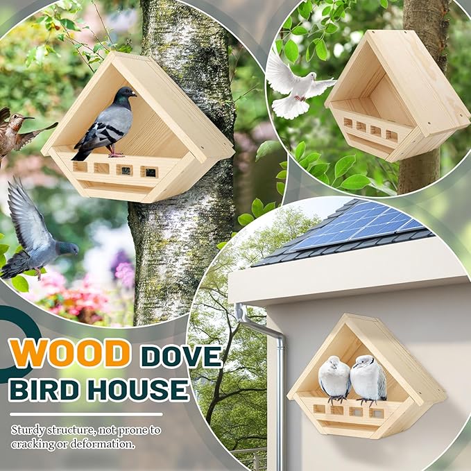 Dove Nesting Box, Wood Dove Bird House, Waterproof Bird Houses for Outside, Pigeon Nest Fits for Small to Medium-Sized Birds, Safe Backyard Birding Supplies, Garden Decor (Natural)