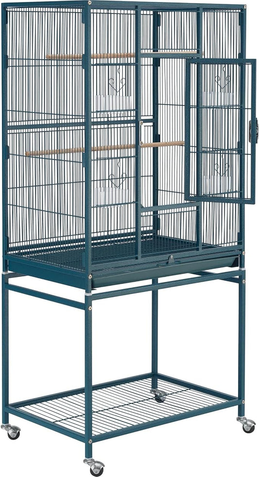 Topeakmart 54'' H Large Bird Cage Parrot Cage w/Stand Bird Cage for Conures Parakeets Cockatiels Canary Budgies Quaker Lovebird, Navy Blue