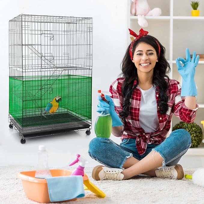Shappy Large Bird Cage Seed Catcher,Bird Cage Cover Net Skirt Guard,Adjustable Soft Airy Mesh Net for Parrot Parakeet Macaw(118 x 15 Inch/ 300 x 37 cm,Green)