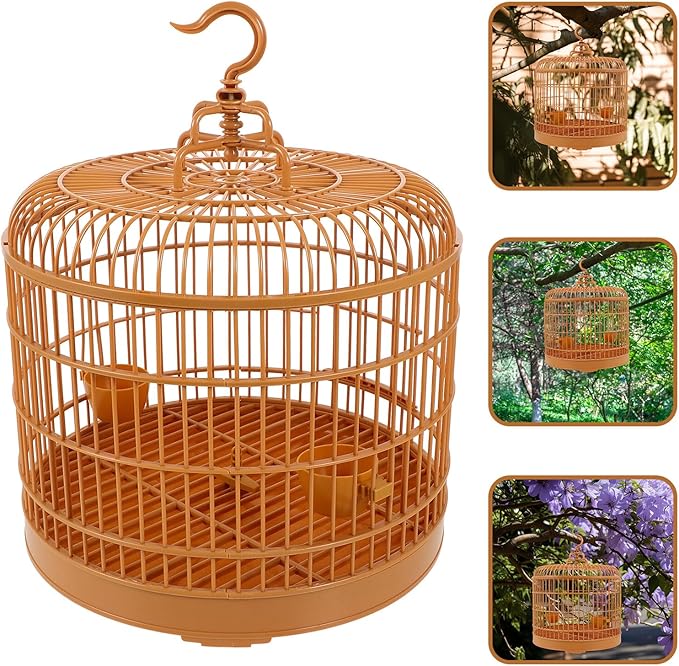 Toddmomy Hanging Bird Cage for Parakeets and Lovebirds 29.5-inch Plastic Vintage Style Cage with Dome Top Suitable for Small Birds and Indoor Use