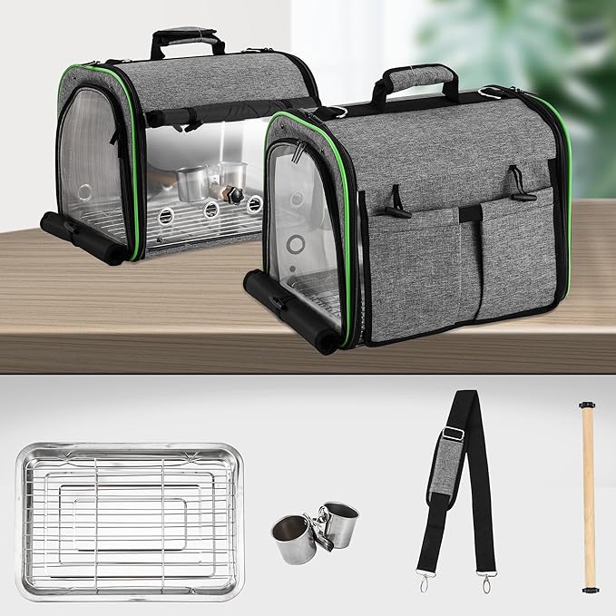Bird Carrier Bag Bird Travel Cage Indestructible Stainless Steel Mesh, Bag with Stand for Parrot, Portable Bird Travel Bag, Pet Transparent Breathable Travel Cage