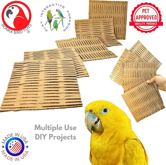 3455 Five 6" x 6" Cardboard Shred Mat Soft Cardboard Bird Toy for Extra Small Small Medium Large and Extra Large Birds Cage Chewing Shredding Foraging Enrichment