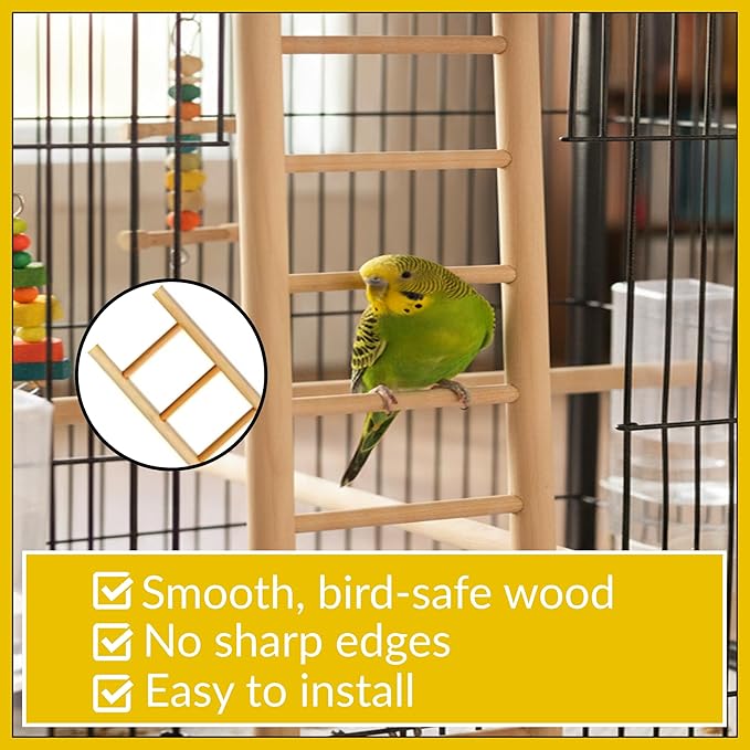 Wooden Bird Ladder 11 Step Climbing Toy 17 Inch Parrot Cage Accessory Interactive Exercise Perch Durable Natural Wood for Parrots Cockatiels Budgies Finches Conures Lovebirds Cage Decor