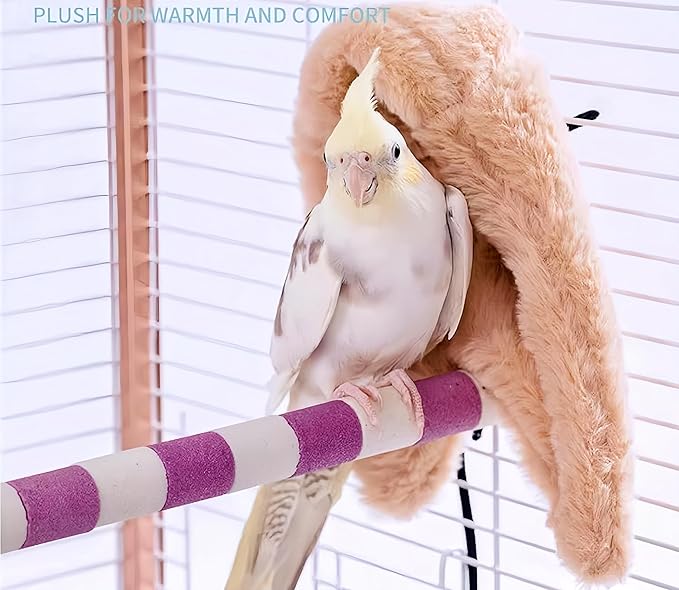 2Pcs Bird Blanket for Cage Bird Cozy Corner Fleece Parrot Snuggle Hut Warm Bird Nest House Bed Hanging Hammock Bird Shelter Bed for Parakeets Cockatiels Conure Lovebird Finch-Grey&Brown