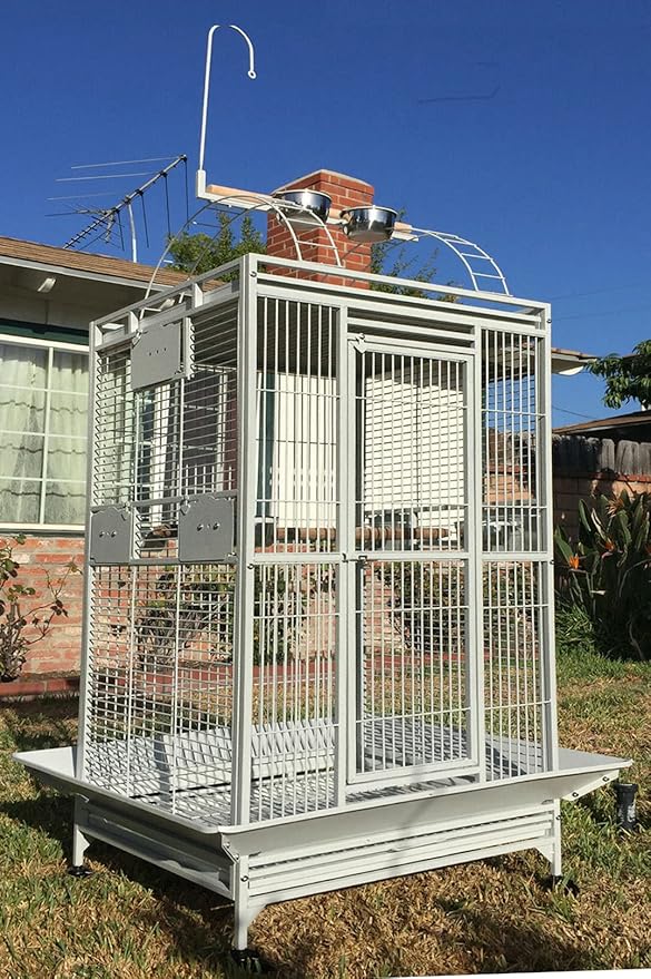 Extra Large Castle PlayTop Parrot Cage 32" W x 23" L x 66" H for Large Size Macaws Cockatoos African Grey Amazon (White Vein)