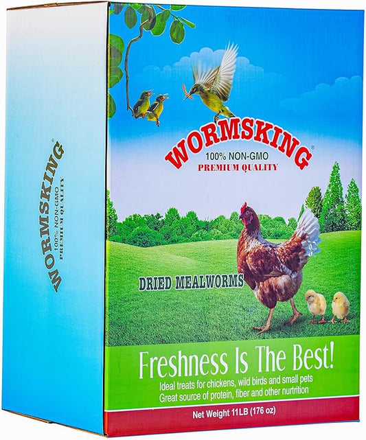 WORMSKING 11 LBS Dried Mealworms, Non GMO, High Protein Treat for Chicken, Duck, Birds, Reptile, Hamster,Hedgehog