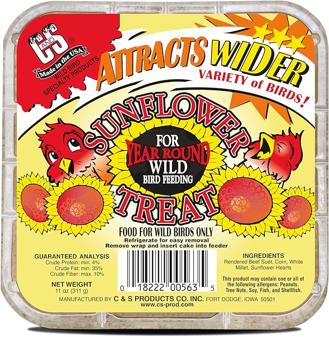 C&S Sunflower Suet Treat, for Chickadees, Nuthatches, Tufted Titmice, Woodpeckers, Wrens, Warblers, Brown Creepers, Northern Flickers, Pine Grosbeaks, Jays and More, 11 Ounces, Pack of 8