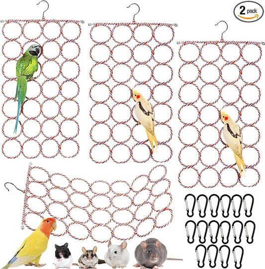 Yopay 4 Pack Parrot Bird Swing Hanging Toys, Rat Climbing Ladder Rope Perch, Net Toy for Cage, Mouse, Mice, Parakeets Cockatiels Conures Lovebirds, Multiple Purpose Scarf Hanger