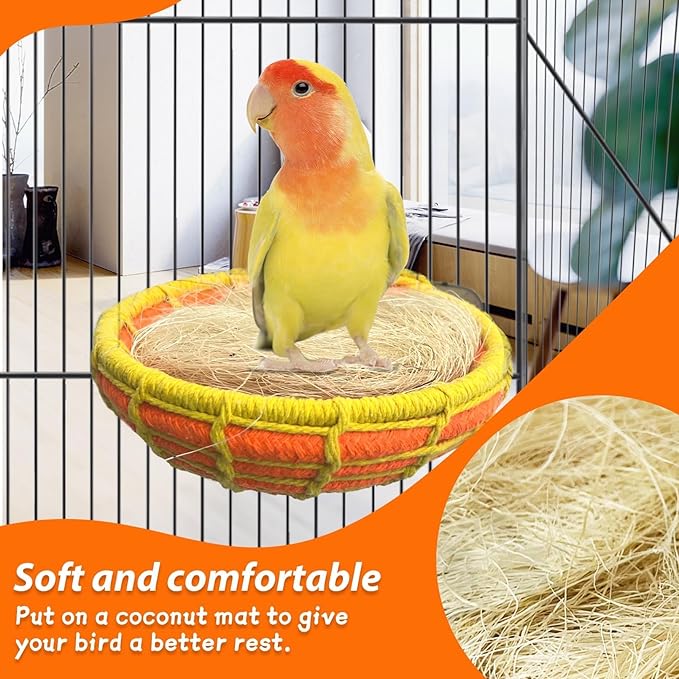 kathson Bird Nest Parakeet Breeding Nest Bed with Natural Coconut Fiber Parrot Hemp Rope Weave Hatching Nesting Box for Cockatiel Canary Lovebird Budgie Conure and Small Parrots