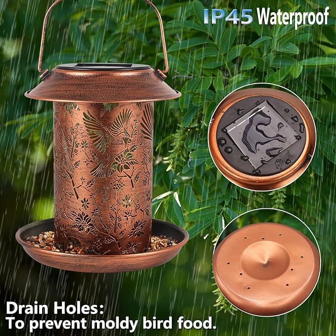Cardinal Solar Bird Feeder for Outdoors Hanging Solar Lanterns Waterproof Metal Wild Bird Feeders Garden Outside Yard Decor Christmas Birthday Gifts for Women Mom