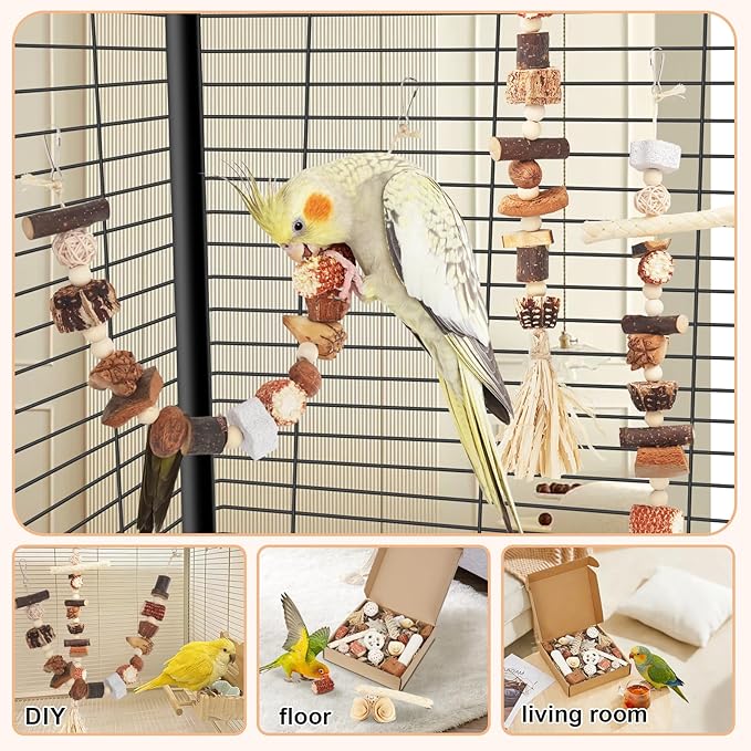 Bird Toys Parrot Natural Foraging Box Parakeet Toys DIY Hanging String for Cockatiels,Conures,Love Birds,and Other Small to Medium Birds Cage Accessories (Large)