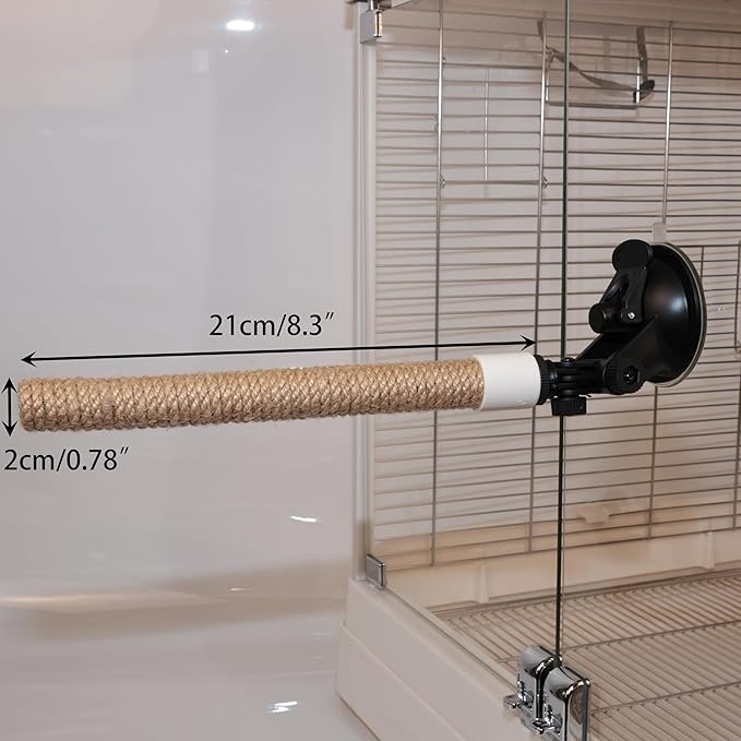 Natural Flax Bird Perch Stand with Strong Suction Cups | Movable Parrot Training Perch for Window/Mirror/Car/Tiles | Universal for Budgie, Cockatiel, Conure (Basic Parrot Perch)