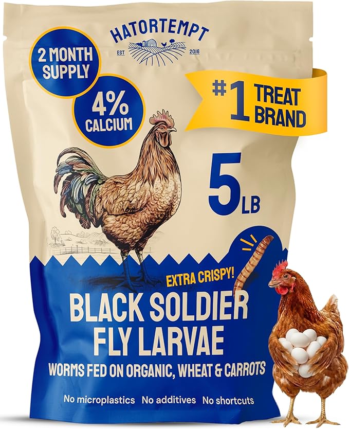 Hatortempt 5lbs Black Soldier Fly Larvae for Chickens - 114X More Calcium Than Mealworms for Chickens - High Protein Worms - Feed Treats for Laying Hens, Quails and Ducks