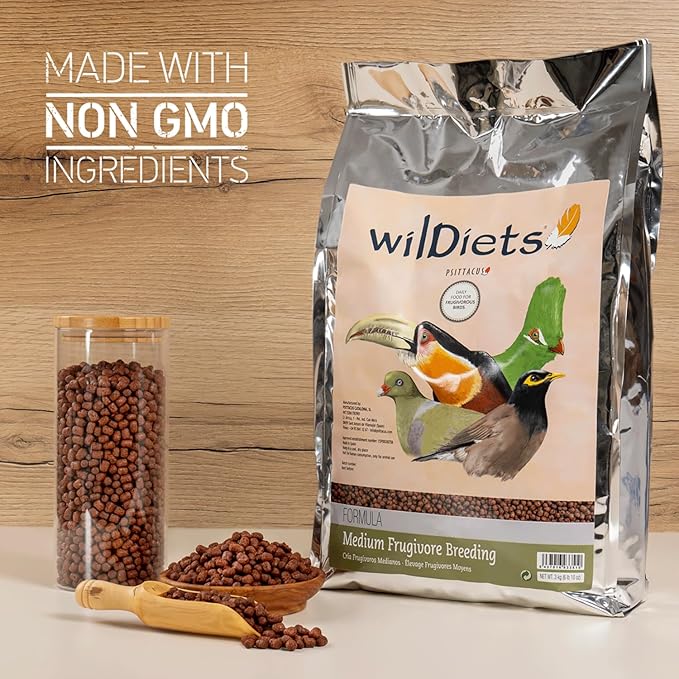 Psittacus Medium Frugivore Breeding 6.6 lb | Low-Iron Breeding Pellet Diet for Medium Sized Fruit Eating Softbills Toucans Mynahs Turacos | Premium Food for Birds, 100% no-GMO