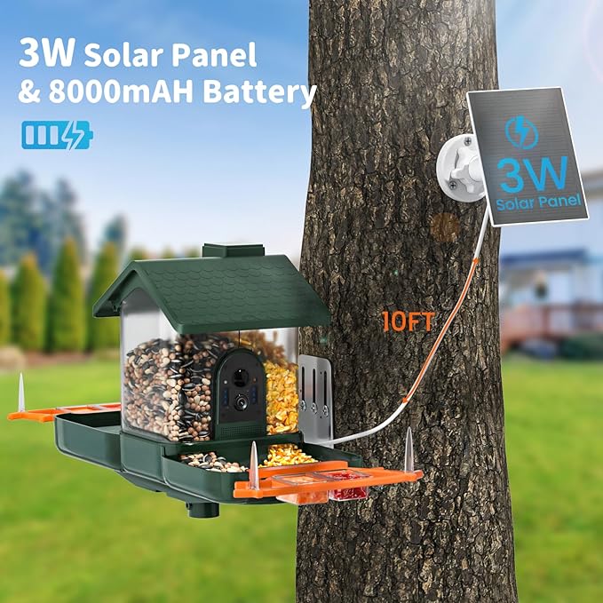 Bird Feeder with Camera and Bath, Dual-Lens 2K HD Video, AI Bird Identification, Solar Powered, Instant Alerts, IP66 Weatherproof