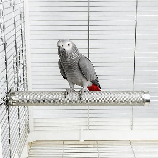 AOTU Large Bird Perch Stainless Steel Parrot Perches Bird Stand for Cage Durable Beak & Claw Trimming Grinding Perch for Birds Parrot Cage Accessory (L: 11.8" x 1.2")
