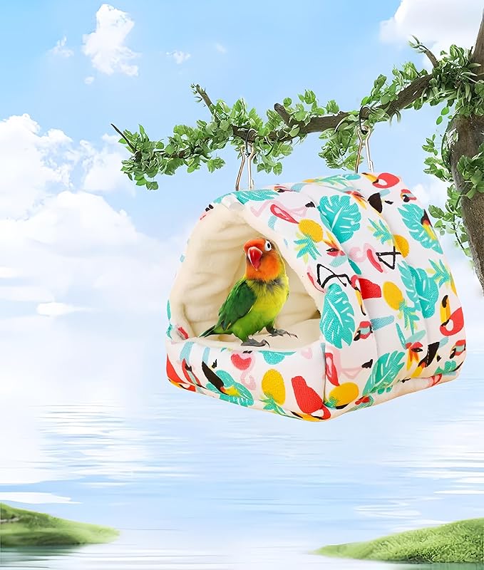 Bird Nest Plush Snuggle Hanging Hammock Bird Cave Parrot Sleeping Bed Shed Hut Hanging Tent for Hamster Macaw Budgies Parakeet Cockatiels Lovebird-Parrot (White)