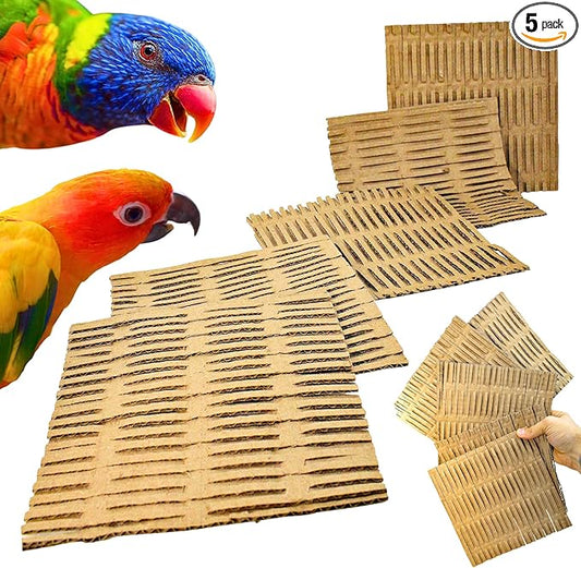 3455 Five 6" x 6" Cardboard Shred Mat Soft Cardboard Bird Toy for Extra Small Small Medium Large and Extra Large Birds Cage Chewing Shredding Foraging Enrichment