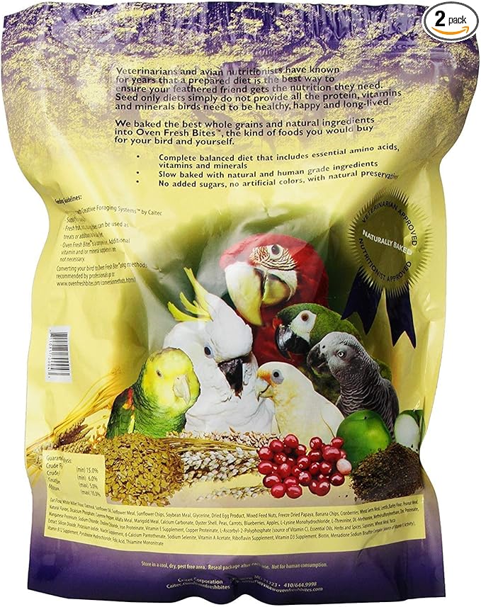 2 Pack, Caitec Oven Fresh Bites Natural Baked Avian Diet, Nutritional, Whole Grain, Large Parrot Food. 48 Oz. Ea.